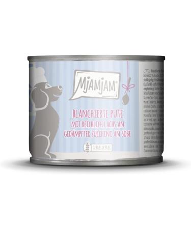 Mjamjam Premium Wet Dog Food - Turkey & Salmon with Zucchini | 6 Pack (6 x 185g) - Natural Extra Meat Formula - International Shipping Available - Buy Online on GoSupps.com