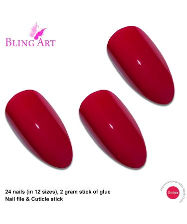 Shop Bling Art Red Polished Stiletto Almond False Nails - 24 Long Tips with Glue | International Shipping Available - Buy Online on GoSupps.com