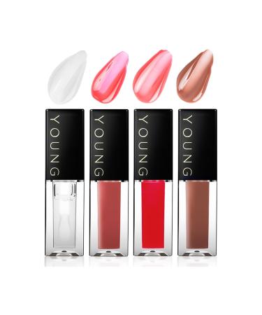 Mirror Lip Oil 4PCS Lip Oil Lip Glaze No-Sticky Gloss Lip Balm Lip Care Shiny Transparent Tinted Lip Oil Long Lasting Nourishing Smooth Lip Care Lip Gloss Liquid Lipstick for Women (SET A)