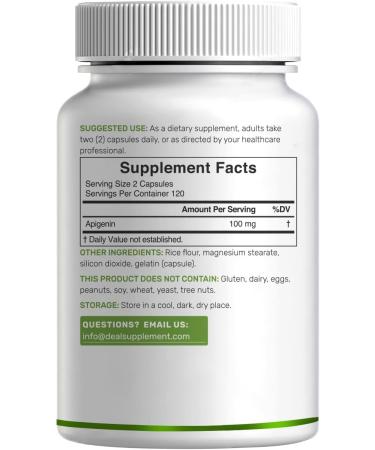 Apigenin 100mg Per Serving 240 Capsules Raw Plant Extract from Chamomile Flower Active Bioflavonoids & Antioxidants Sleep & Relaxation Supplement Non-GMO 240 Count (Pack of 1) - Buy Online on GoSupps.com