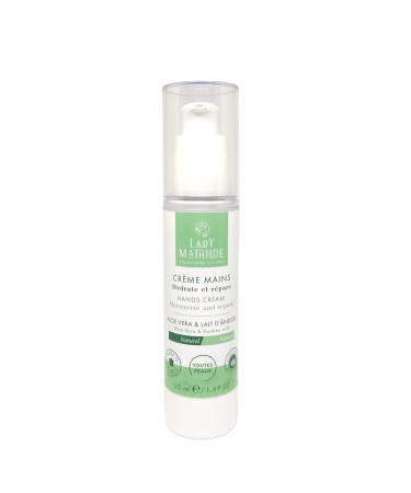 Lady Mathilde - Hand Cream - Aloe Vera & Donkey Milk - 100% Natural - Repairing and Moisturizing - All Skins, Even Very Dry and Sensitive - Made in France - Airless Tube 50ml