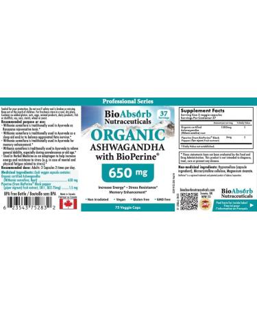Organic Ashwagandha Supplement 650mg 18-Day Supply 75 Count - Buy Online on GoSupps.com