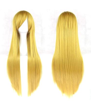 LFMDJF 24 Colors Long Straight Women Party Blonde Pink High Temperature Heat Resistant Synthetic Hair Wig Hairpiece 32inches P2/613 P2/613