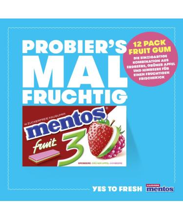 Buy Mentos Sugar-Free Chewing Gum - Fruity Fresh Strawberry Green Apple & Raspberry (12 x 33g) | International Shipping - Buy Online on GoSupps.com