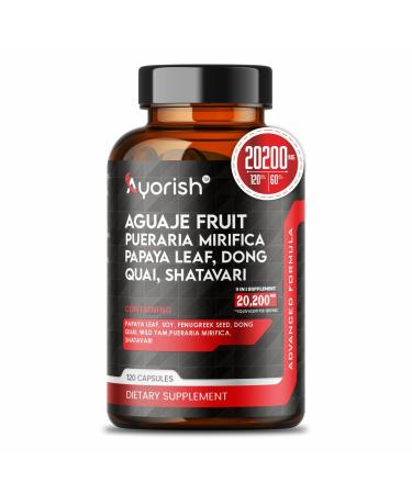 Aguaje Fruit 20000mg Supplement with Pueraria Mirifica Papaya Leaf Dong Quai Shatavari Wild Yam Fenugreek Seed 120 Veg Capsules