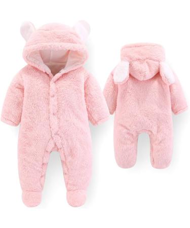 Newborn Baby Cartoon Bear Snowsuit Winter Coat Fleece Hooded Romper Jumpsuit - Pink (9-12 Months) - Buy Online on GoSupps.com