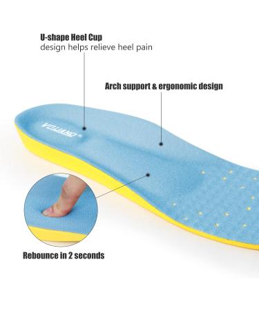 Vquand Memory Foam Plantar Fasciitis Insoles - Shock Absorbing Orthotic Shoe Inserts for Men & Women - Relief for Foot Pain, Metatarsalgia, Flat Feet - Blue - Size M (Men 6-9/Women 7-11) - Buy Online on GoSupps.com