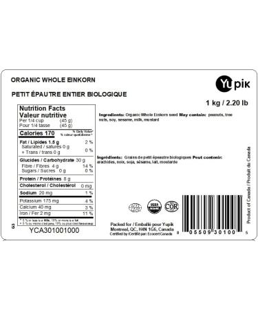 Yupik Organic Whole Einkorn 1 kg Gluten-Free Non-GMO Whole Grains - Buy Online on GoSupps.com