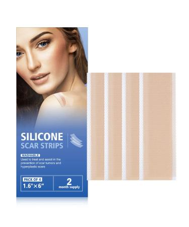 Silicone Scar Strips 1.6 6  Multi-Use Scar Removal Cream 4 pcs (2 Month Supply) Scar Removal Silicone Scar Sheets Reusable Scar Tape