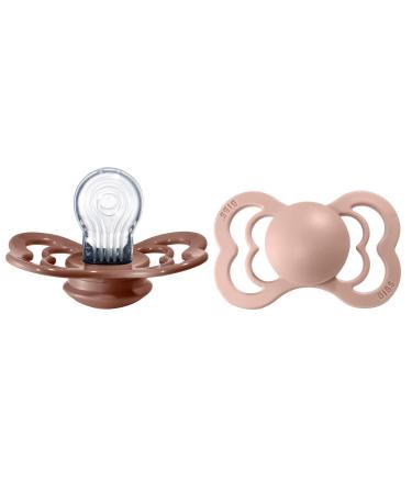 BIBS Pacifiers - Supreme Collection | BPA-Free Baby Pacifier | Made in Denmark | Set of 2 Woodchuck/Blush Color Premium Soothers | Size 6-18 Months