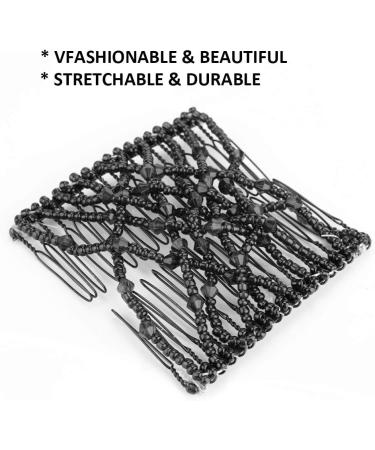 Magic Black Hair Combs Stretchable Beading Double Hair Slide Hair Accessories Double Hair Clip Hairpins Crystal Stretch Pearls Hair Suitable Women Girls Hair Beauty - Buy Online on GoSupps.com
