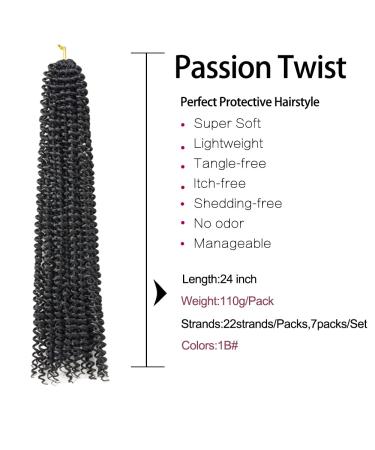 Passion Twist Hair Extensions - 7 Packs of 24-Inch Crochet Hair for Long Bohemian Styles - 1B Color - Yddm Authentic - Buy Online on GoSupps.com