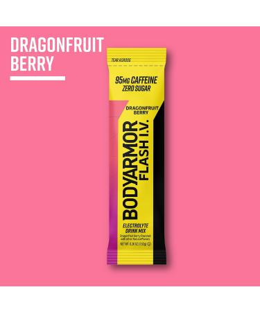 BODYARMOR Caffeinated Flash I.V. Electrolyte Packets - Dragonfruit Berry - Zero Sugar Energy Drink Mix Single Serve Packs Hydration for Pre Workout Travel Essentials Active Lifestyle (6 Count) Caffeinated Dragonfruit Be  - Buy Online on GoSupps.com