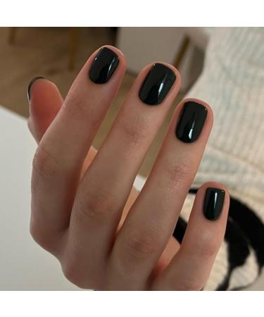 Quadratical short nails to stick on mouyouglow black single -colored nails to press 24 pieces with glue acrylic full cover artificial nails for women BB10