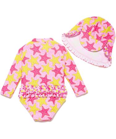 BONVERANO Baby Girls Swimsuit UPF 50+ Long-Sleeve Zipper One Piece - 9-12 Months Star Fish - Buy Online on GoSupps.com