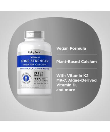 Piping Rock Bone Strength Algae Supplement | 250 Caplets | Plant-Based Calcium with Vitamin K2 D3 Magnesium | Vegan, Non-GMO, Gluten-Free - Buy Online on GoSupps.com