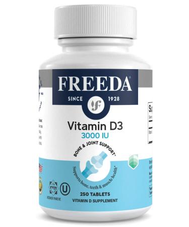 FREEDA Vitamin D3-3000 IU - Pure High Potency Kosher Supplement Tablets - Bone and Muscle Health Calcium Absorption Immune Support for Men and Women* - 250 Count