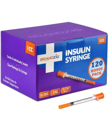 Brandzig Ultra-Fine Insulin Syringes 31G 1cc 5/16" 120 Pack