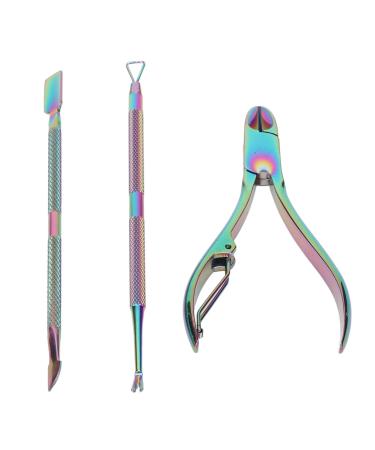 Cuticle Pusher Nail Polish Remover Set with Scraper and Cleaner Professional Stainless Steel Manicure Tools for Women