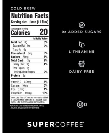 KITU Super Cold Brew Coffee Cans 0g Sugar 0 Calories 11 Fl Oz 12 Pack - Original Flavor | Iced Canned Coffee by Super Coffee - Buy Online on GoSupps.com