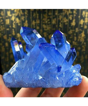 for Blue Titanium Rainbow Aura Lemurian Quartz Cluster Crystal Point Crystal Cluster (Size : 60-70g)