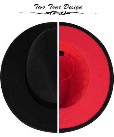 FADACHY Trendy Wide Brim Fedora Hat for Men & Women - Black-Red - Buy Online on GoSupps.com