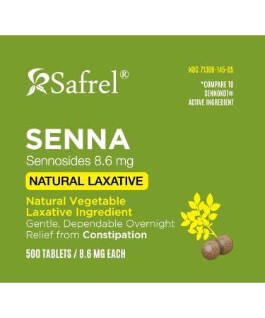 Safrel Senna 8.6mg Tablets (500 ct) - Natural Vegetable Laxative for Constipation & Bloating Relief | Generic Senokot Value Pack - Buy Online on GoSupps.com