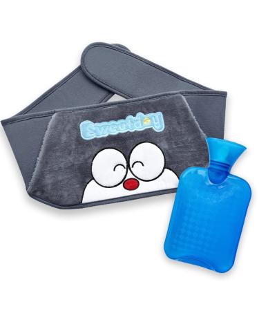 DicDok Hot Water Bottle PVC Hot Water Bag with Super Soft Cover and Plush Waist Belt Keep Warm for Hand Back Legs and Waist or Work as Hot Cold Therapy (CATBELT)
