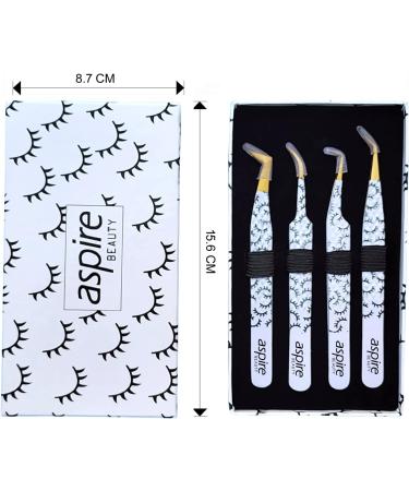 Aspire Beauty 4pcs Professional Nano Fiber Tip Printed Eyelash Extension Tweezers - Premium Japanese Stainless Steel with Diamond Grip - Buy Online on GoSupps.com