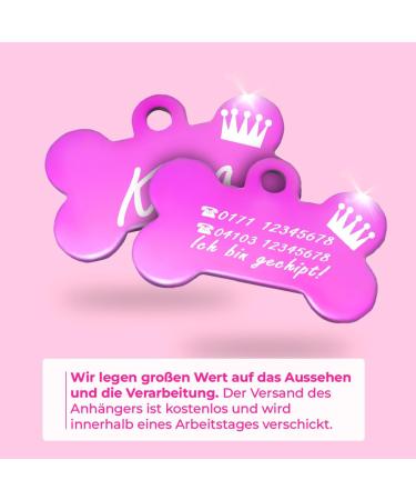 Ibera Gifts: Personalized Bone-Shaped Pendants for Dogs & Cats - Custom Engraved Collars & Bands (Pink Crown) - Buy Online on GoSupps.com
