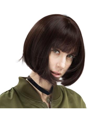 REECHO Short Bob Wig with Bangs for Women, Dark Brown Synthetic Hair 11 Inch - Buy Online on GoSupps.com