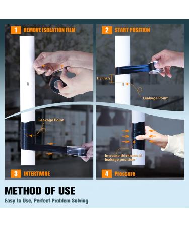 VOTMELL 2 Rolls 1in(W) X 10ft(L) Self Fusing Silicone Tape Waterproof Rubber Tape  Water Leak Seal Tape Rescue Tape Plumbing Hose Repair Tape  Without Adhesive Black - Buy Online on GoSupps.com
