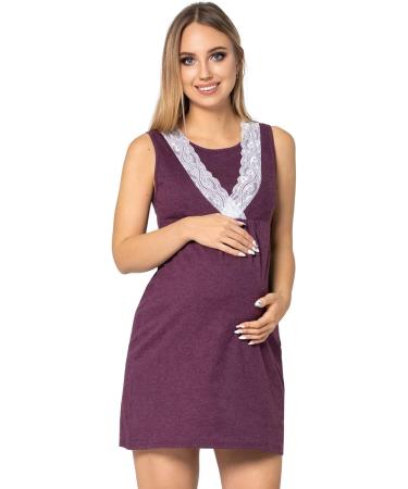 Purpless Maternity Sleeveless V-Neck Lace Detail Nightdress | Plum Melange | Pregnancy & Nursing 4141n - Buy Online on GoSupps.com