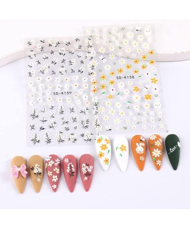 3 Sheets 5D Daisy Embossed Nail Stickers Decals Stereoscopic Flowers Leaf Nail Art Stickers Self-Adhesive Carving Design Nail Supplies Accessories for Women Girls DIY Nail Tips Design - Buy Online on GoSupps.com