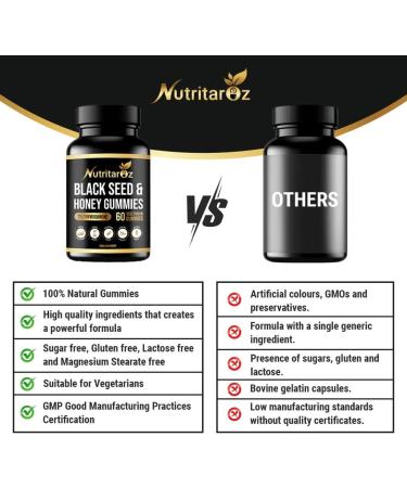 Black Seed Oil & Honey Gummies with 2% Thymoquinone - Immune Support & Antioxidants - 60 Vegetarian Gummies - Gluten-Free - Nutritaroz - Buy Online on GoSupps.com
