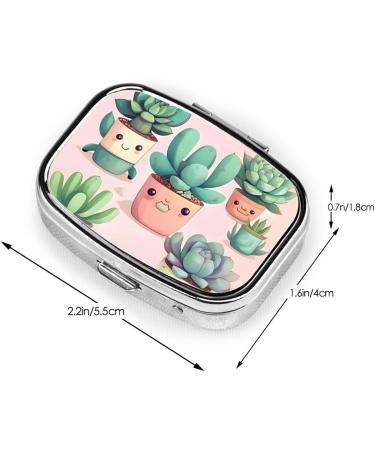 Lovely Succulent Plants 2 Compartment Pill Case - Cute Travel Pill Organizer for Pocket & Purse Gifts - Buy Online on GoSupps.com