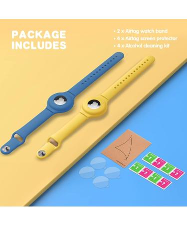 VEGO Kids AirTag Bracelet 2+4Pack - Silicone Watch Bands + Anti-Scratch Films - Metal Studs Wristband for AirTag - Yellow & Blue - Buy Online on GoSupps.com