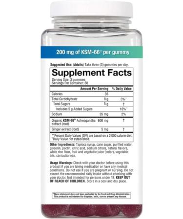 Ashwagandha Gummies with KSM-66 Mixed Berry Flavor 180 Count Daily Adaptogen Formula 200mg per Gummy Stress Support Supplement - Buy Online on GoSupps.com