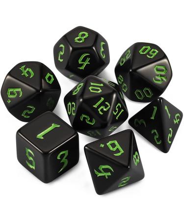 QMAY DND Dice Set -D&D Polyhedral Dice (7 Pcs) for Dungeons and Dragons (Pure Black)