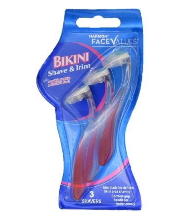 Harmon Face Values Bikini Disposable Shavers Razors, 3 Count Each, 3 Packs, 9 Total, Packaging May Vary