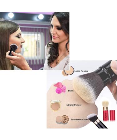 Canzoon Retractable Powder Brush Set - 2PC Blush & Foundation Brushes for Travel - Soft Versatile Black & Red Gold - Buy Online on GoSupps.com