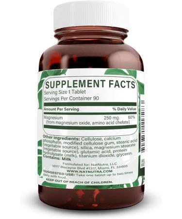 Natural Nutra Chelated Magnesium Oxide Supplement 250mg - 90 Tablets, Promotes Healthy Bones, Heart Health & Energy Levels - High Absorption Amino Acid Chelate Formula - Buy Online on GoSupps.com