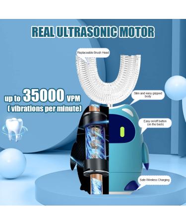 Kids U-Shaped Ultrasonic Electric Toothbrush with 2 Heads | 3 Modes, Smart Timers | Best Gift for Ages 2-12 | Robot-Blue - Buy Online on GoSupps.com