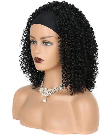 Shop 2-in-1 Short Black Headband Wigs for Women | Afro Kinky Curly Synthetic Wig (16inch) - Buy Online on GoSupps.com