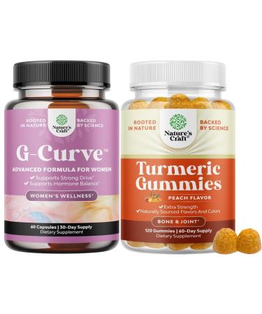 Bundle of G-Curve Breast and Butt Enhancer Pills May Support Voluptuous Curves and Turmeric Gummies for Adults Peach Flavor - Extra Strength Joint Support Gummies with Turmeric Curcumin