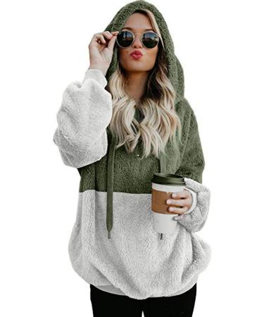 Bigfanshu Womens Long Sleeve Tops Hooded Sweatshirt Winter Warm Zipper Pocket Pullover Blouse Shirts Green - Buy Online on GoSupps.com