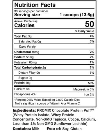ProMix Whey Protein Isolate Puffs 30 Servings | 10g Protein 50 Calories | Grass Fed Protein Crisps (Chocolate) - Buy Online on GoSupps.com
