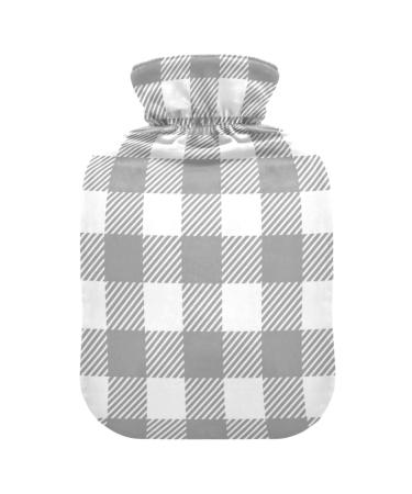 Grey Buffalo Plaid Check Hot Water Bottle with Cover Hot Water Bottles for Pain Relief Hot Water Bag Heating Bottles for Arthritis 2L