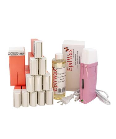 Epilwax Royal depilation set complete with: professional wax warmer 12 roll -on wax 100 ml rose 100 depilatory strips 1 bottle with 250 ml oil after depilation - (Royal series Rose 12) 4 g (1 Pack)