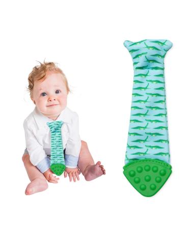 Tasty Tie Teething Tie  3-in-1 Clip-on Baby Tie  Crinkle Toy & Silicone Teether for 3-18 Month Babies  Unique Baby Boy Gift  Gator Style